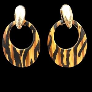 Reversible Animal Print & Faux Wood Statement Earrings Lightweight Acrylic Hoops